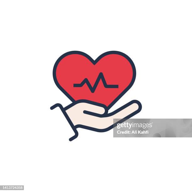ilustraciones, imágenes clip art, dibujos animados e iconos de stock de icono de latido del corazón sostenido con la mano - reanimación cardiopulmonar
