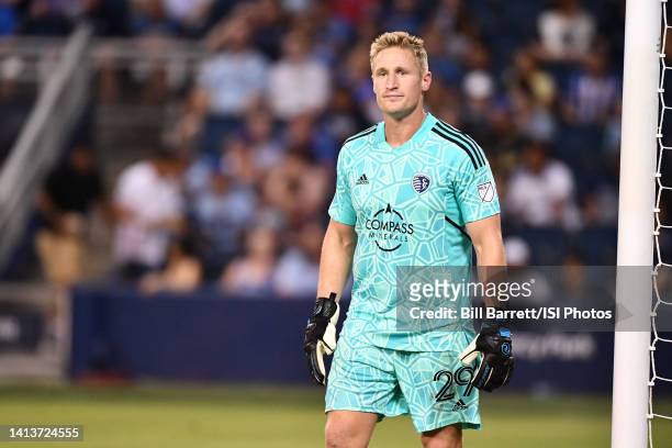 Tim Melia of Sporting Kansas City during a game between Los Angeles FC and Sporting Kansas CityKansas at Children's Mercy Park on July 23, 2022 in...