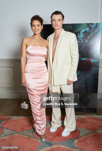 Actors Nathalie Emmanuel and Thomas Doherty attend THE INVITATION New York Friends & Family Screening at Crosby Hotel on August 08, 2022 in New York...