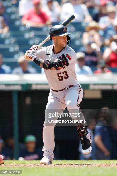 Christian Walker of the Arizona Diamondbacks bats against the Cleveland Guardians during the fourth inning at Progressive Field on August 03, 2022 in...