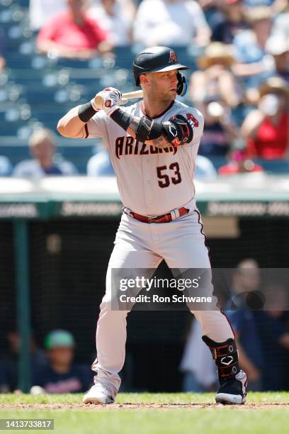 Christian Walker of the Arizona Diamondbacks bats against the Cleveland Guardians during the fourth inning at Progressive Field on August 03, 2022 in...