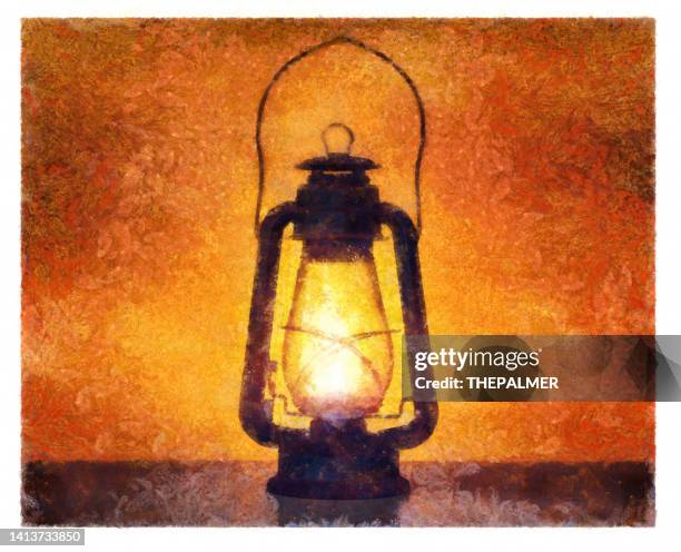 old kerosene lamp - digital photo manipulation - kerosene stock illustrations