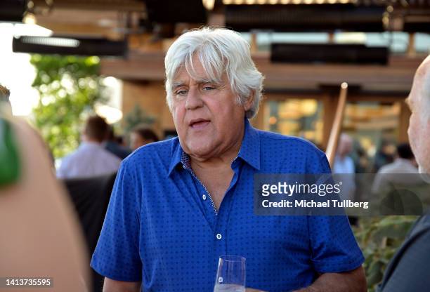 Jay Leno attends the private unveiling of the Meyers Manx electric automobile at Little Beach House Malibu on August 08, 2022 in Malibu, California.