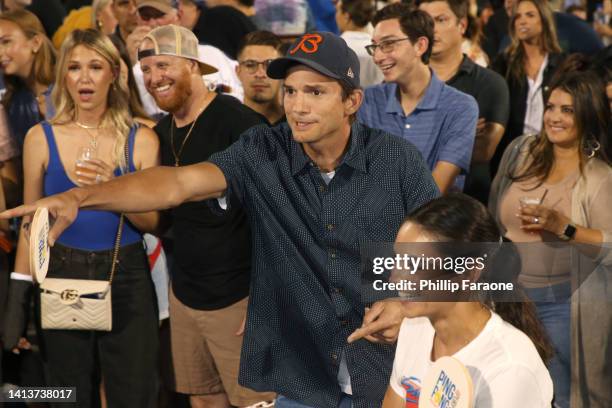 Mila Kunis and Ashton Kutcher attend Ping Pong 4 Purpose at Dodger Stadium presented by Skechers and UCLA Health on August 08, 2022 in Los Angeles,...