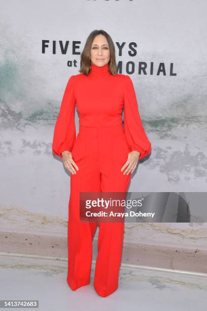 Vera Farmiga attends the Apple TV+ Limited Series "Five Days At Memorial" red carpet event at Directors Guild Of America on August 08, 2022 in Los...