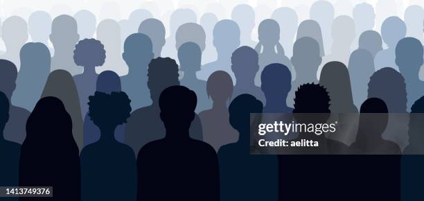 stockillustraties, clipart, cartoons en iconen met vector characters - silhouettes. unrecognizable portraits of women and men. group of people. - large group of people
