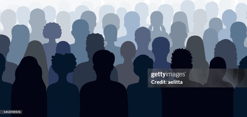 Vector characters - silhouettes. Unrecognizable portraits of women and men. Group of people.