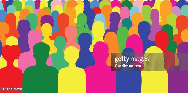 vector characters - silhouettes. unrecognizable portraits of women and men. group of people. - gay pride parade stock illustrations