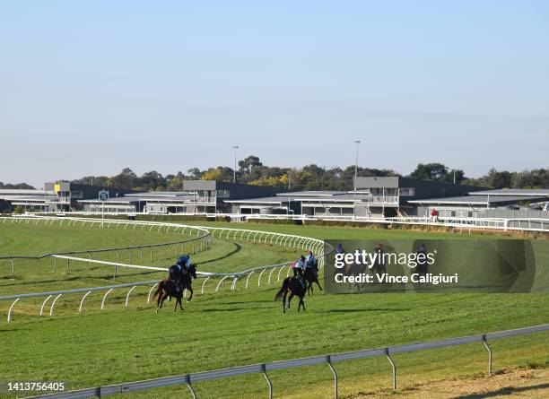 General view during barrier trials at Cranbourne Racecourse on August 09, 2022 in Cranbourne, Australia.