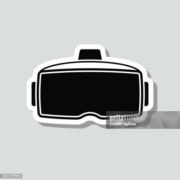 virtual reality headset - vr. icon sticker on gray background - hard hat computer stock illustrations