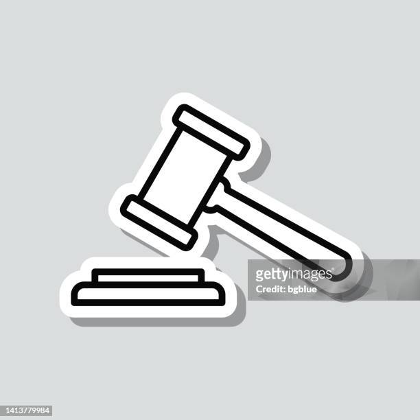 judge gavel. icon sticker on gray background - bid stock illustrations
