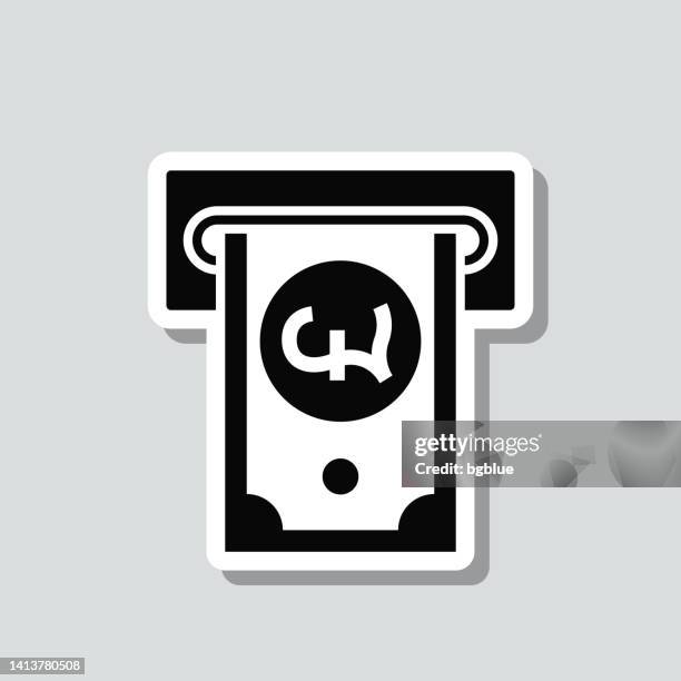 pound withdrawal. icon sticker on gray background - automatic lights stock illustrations
