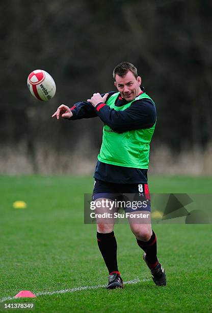 Wales hooker Matthew Rees in action during Wales training at the Vale hotel ahead of this saturdays final RBS Six Nations game against France on...