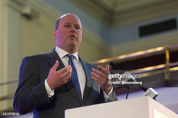 Stephen Hester, chief executive officer of Royal Bank of Scotland Group Plc, gestures during the British Chambers Of Commerce Annual Conference at...