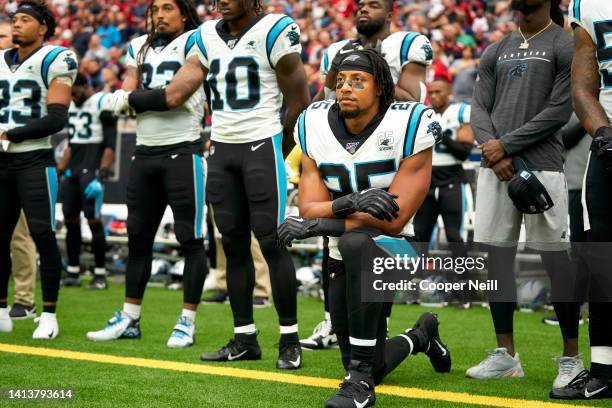 Eric Reid of the Carolina Panthers kneels during the National Anthem before an NFL football game against the Houston Texans Sunday, Sept. 29 in...