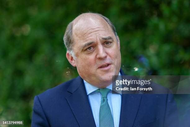 Ben Wallace MP, Secretary of State for Defence speaks to the media after he joined Conservative Leadership hopeful Liz Truss during a visit to the...