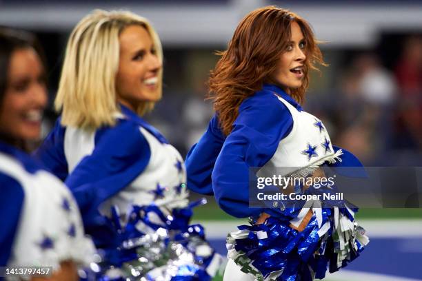 The Dallas Cowboys Cheerleaders perform during an NFL football game against the Philadelphia Eagles, Sunday, Oct. 6 in Arlington, Texas.