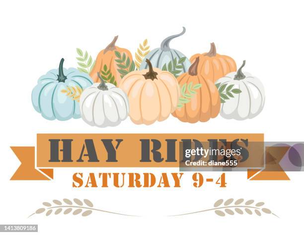 fall harvest festival elements on a transparent background - hayride stock illustrations