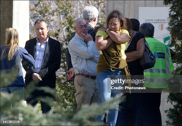 Families of the victims attend the morgue following a bus crash that killed 22 children in Switzerland, on March 15, 2012 in Sion, Switzerland. The...