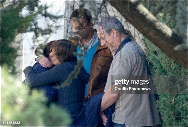 Families of the victims attend the morgue following a bus crash that killed 22 children in Switzerland, on March 15, 2012 in Sion, Switzerland. The...