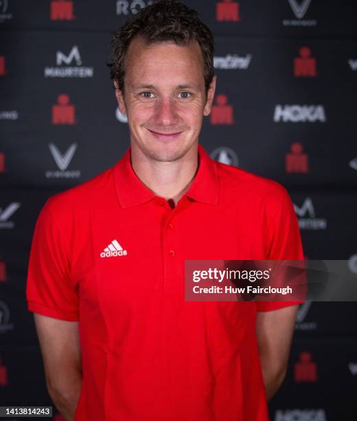 Alistair Brownlee poses for a photograph ahead of IRONMAN 70.3 Swansea Press Conference on August 06, 2022 in Swansea, Wales.