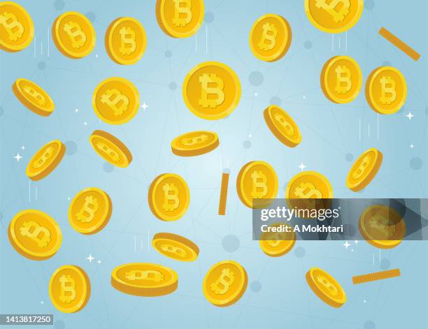 bitcoin regnen, reich werden, investieren... - bitcoin stock-grafiken, -clipart, -cartoons und -symbole