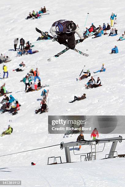 Andreas Hatveit from Norway rides the Slopestyle during the Men Ski Slopestyle Final of the Winter X-Games Europe on March 14, 2012 in Tignes, France.