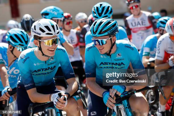 Alexandre Vinokourov of Kazahkstan and Andrey Remkhe of Kazahkstan and Astana Qazaqstan Development Team prior to the 34th Tour de l'Ain 2022 - Stage...