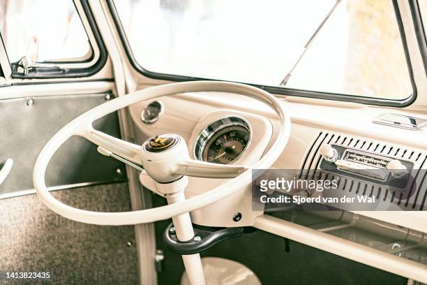 Volkswagen Transporter T1 1950s van dashboard on display during the classic days event on August 6, 2022 in Düsseldorf, Germany. The 2022 edition of...