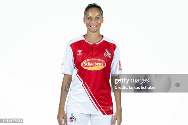 Genessee Puntigam of 1. FC Köln Women poses during the team presentation at Geißbockheim on August 9, 2022 in Cologne, Germany.