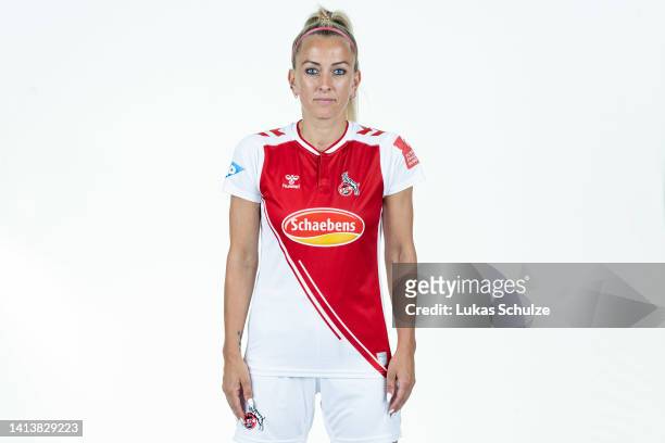 Mandy Islacker of 1. FC Köln Women poses during the team presentation at Geißbockheim on August 9, 2022 in Cologne, Germany.