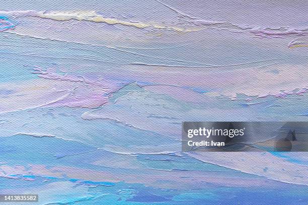 full frame of texture, blue oil painting brushstrokes - impressionism ストックフォトと画像