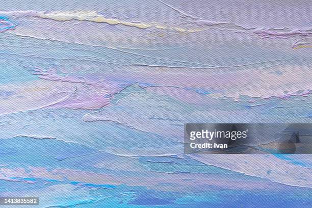 full frame of texture, blue oil painting brushstrokes - impressionism stock pictures, royalty-free photos & images
