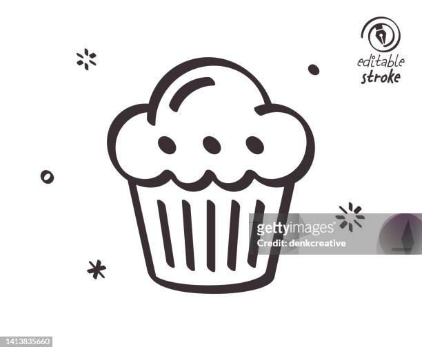 playful line illustration for muffin cake - muffin stock illustrations