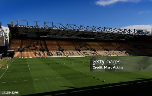 General view of Carrow Road prior to the Carabao Cup First Round match between Norwich City and Birmingham City at Carrow Road on August 09, 2022 in...