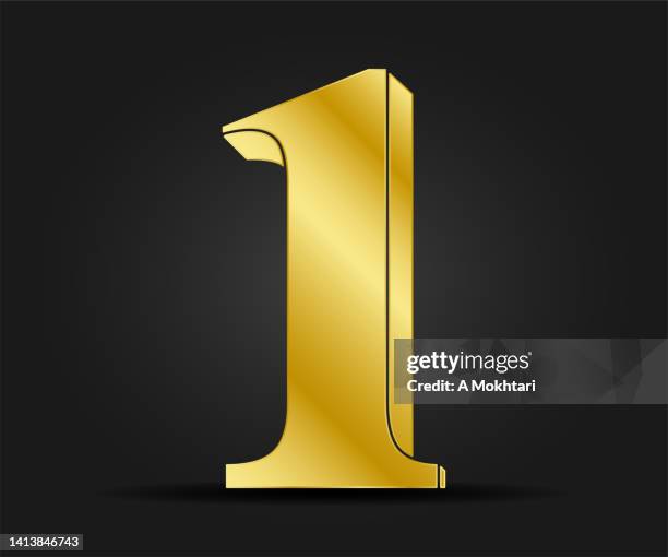 number 1 icon in gold. - number-one-black-background stock illustrations