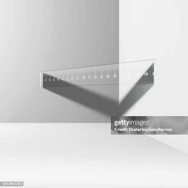 transparent ruler on a three-dimensional white background. - metric system stock pictures, royalty-free photos & images