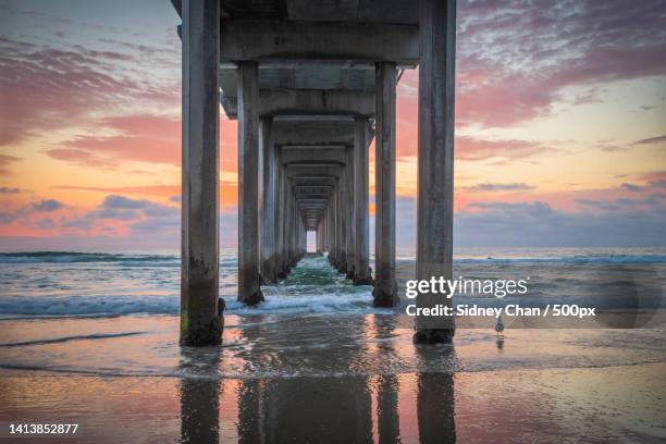 view of pier over sea against sky during sunset,la jolla,united states,usa - la jolla stock pictures, royalty-free photos & images