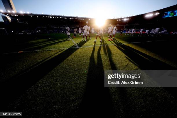 General view inside the stadium as Real Madrid train during the Real Madrid CF training session and press conference ahead of the UEFA Super Cup...