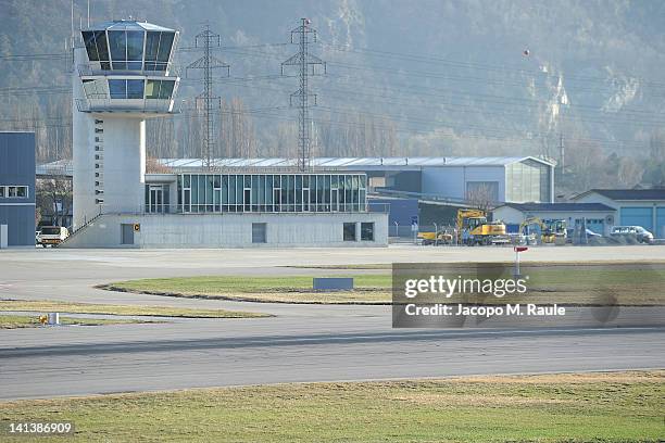 General view of Sion Airport on March 15, 2012 in Sion, Switzerland. The accident occurred when a school bus carrying 11 -12 year old children back...