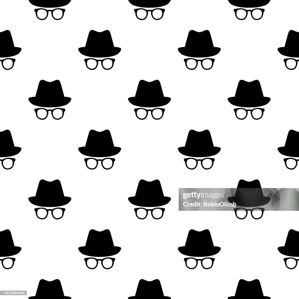 Black Incognito Hat And Glasses Seamless Pattern