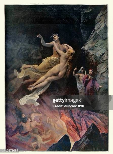 dante und vergil in der unterwelt, viktorianische kunst - hölle stock-grafiken, -clipart, -cartoons und -symbole