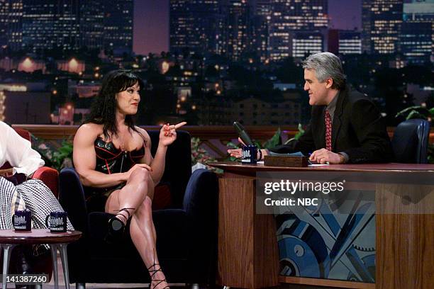 Episode 1776 -- Pictured: Professional wrestler Chyna during an interview with host Jay Leno on February 11, 2000 --