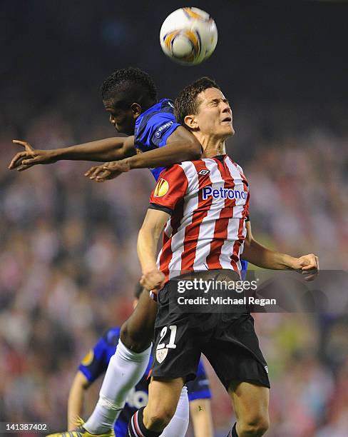 Ander Herrera of Bilbao in action with Paul Pogba of Manchester United during the UEFA Europa League Round of 16 second leg match between Manchester...