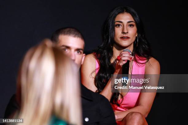 Ana Jimena Villanueva speaks during the media presentation of Netflix series 'Donde Hubo Fuego' at Ex Fabrica de Harina on August 09, 2022 in Mexico...