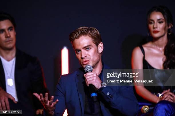 Polo Morín speaks during the media presentation of Netflix series 'Donde Hubo Fuego' at Ex Fabrica de Harina on August 09, 2022 in Mexico City,...