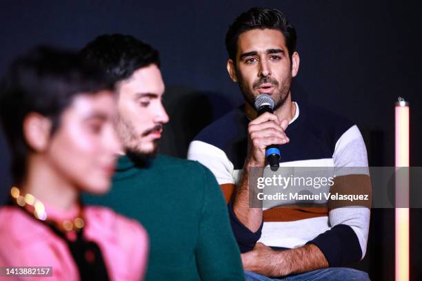 Daniel Gama speaks during the media presentation of Netflix series 'Donde Hubo Fuego' at Ex Fabrica de Harina on August 09, 2022 in Mexico City,...