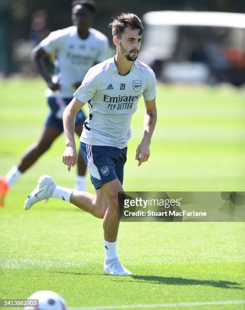 Fabio Vieira of Arsenal during a training session at London Colney on August 09, 2022 in St Albans, England.