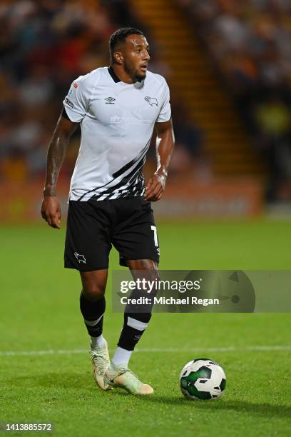 Nathaniel Mendez-Laing of Derby looks on during the Carabao Cup First Round match between Mansfield Town and Derby County at Field Mill on August 09,...