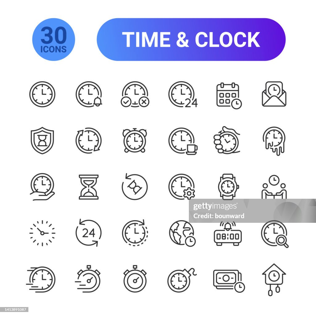 Time & Clock Line Icons. Editable Stroke.
